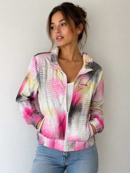Bench Jackets & Blazers - Bench Pink Grey White Yellow Tie Dye Zip Up Jacket XL